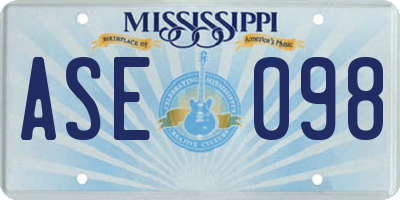 MS license plate ASE098