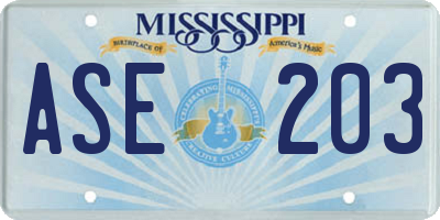 MS license plate ASE203