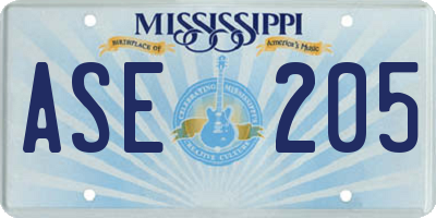 MS license plate ASE205