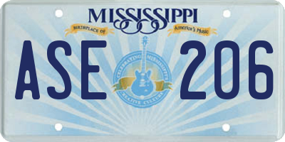 MS license plate ASE206