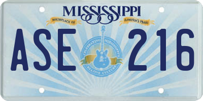 MS license plate ASE216