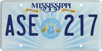MS license plate ASE217