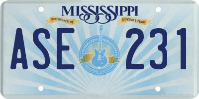 MS license plate ASE231