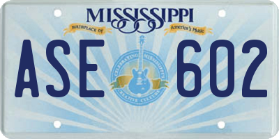 MS license plate ASE602