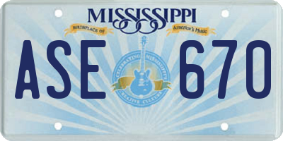 MS license plate ASE670