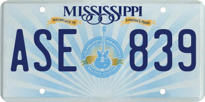 MS license plate ASE839