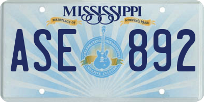 MS license plate ASE892