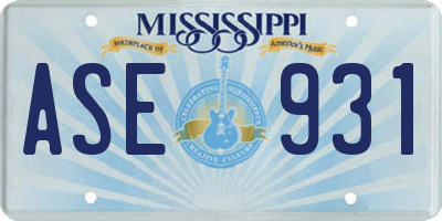 MS license plate ASE931