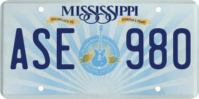 MS license plate ASE980