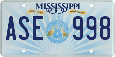 MS license plate ASE998