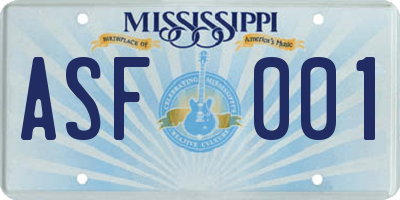 MS license plate ASF001