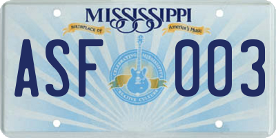 MS license plate ASF003