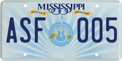 MS license plate ASF005