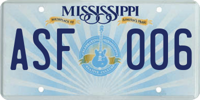 MS license plate ASF006