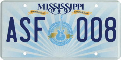 MS license plate ASF008