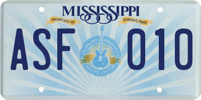MS license plate ASF010