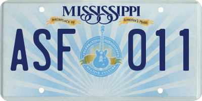 MS license plate ASF011