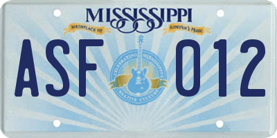 MS license plate ASF012