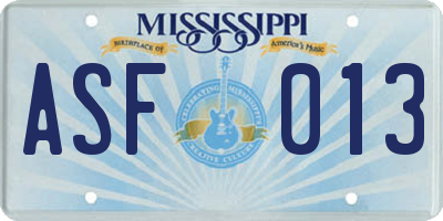 MS license plate ASF013