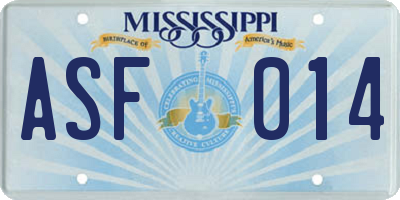 MS license plate ASF014