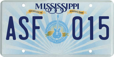 MS license plate ASF015