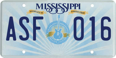 MS license plate ASF016