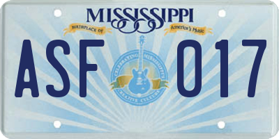 MS license plate ASF017