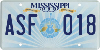 MS license plate ASF018