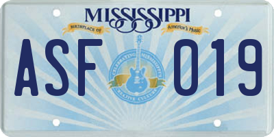MS license plate ASF019