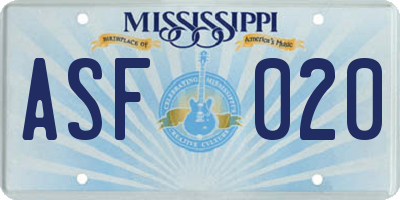 MS license plate ASF020
