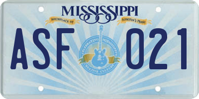 MS license plate ASF021