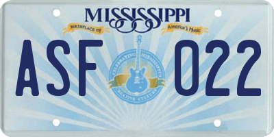 MS license plate ASF022