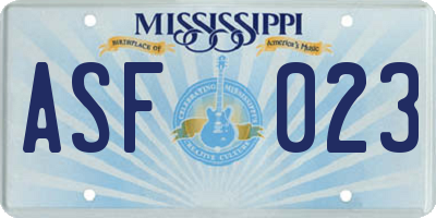 MS license plate ASF023