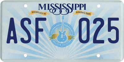 MS license plate ASF025