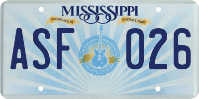 MS license plate ASF026