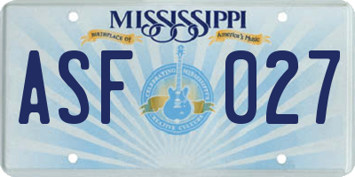 MS license plate ASF027