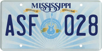 MS license plate ASF028