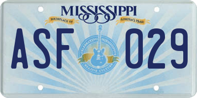 MS license plate ASF029