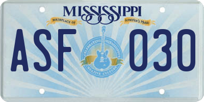 MS license plate ASF030