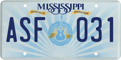 MS license plate ASF031