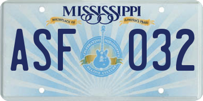 MS license plate ASF032