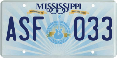 MS license plate ASF033