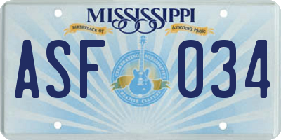 MS license plate ASF034