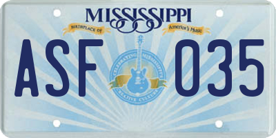 MS license plate ASF035