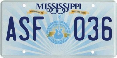 MS license plate ASF036