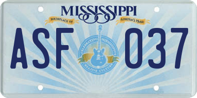 MS license plate ASF037