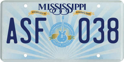 MS license plate ASF038