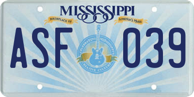 MS license plate ASF039