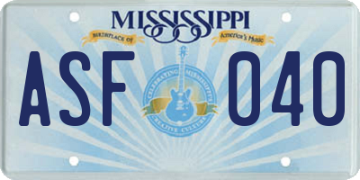 MS license plate ASF040