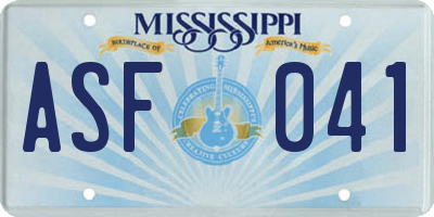 MS license plate ASF041
